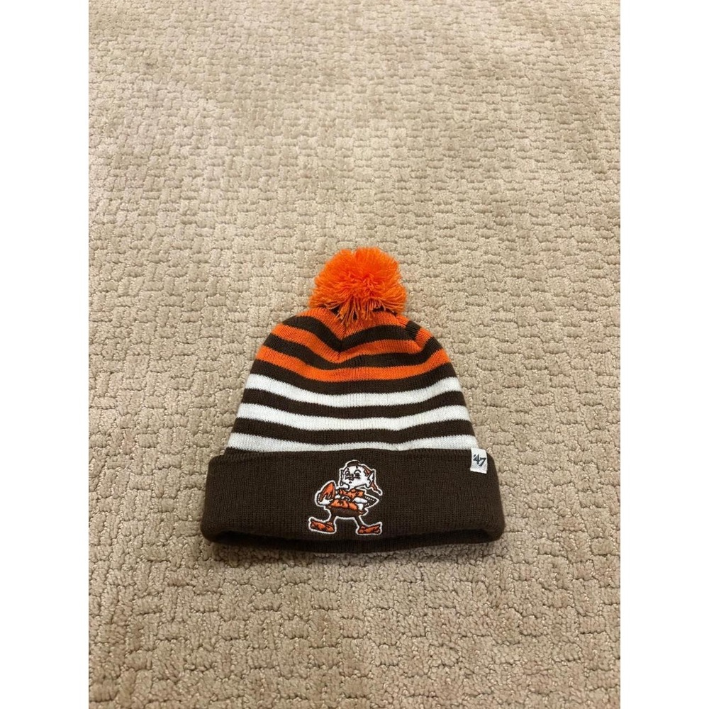 47 Brand Cleveland Browns Kids Beanie Hat Brownie the Elf NFL Striped Pom Brown